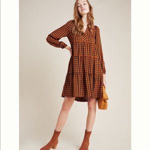 Anthropologie Mauve Amber Plaid Tiered Tunic Dress